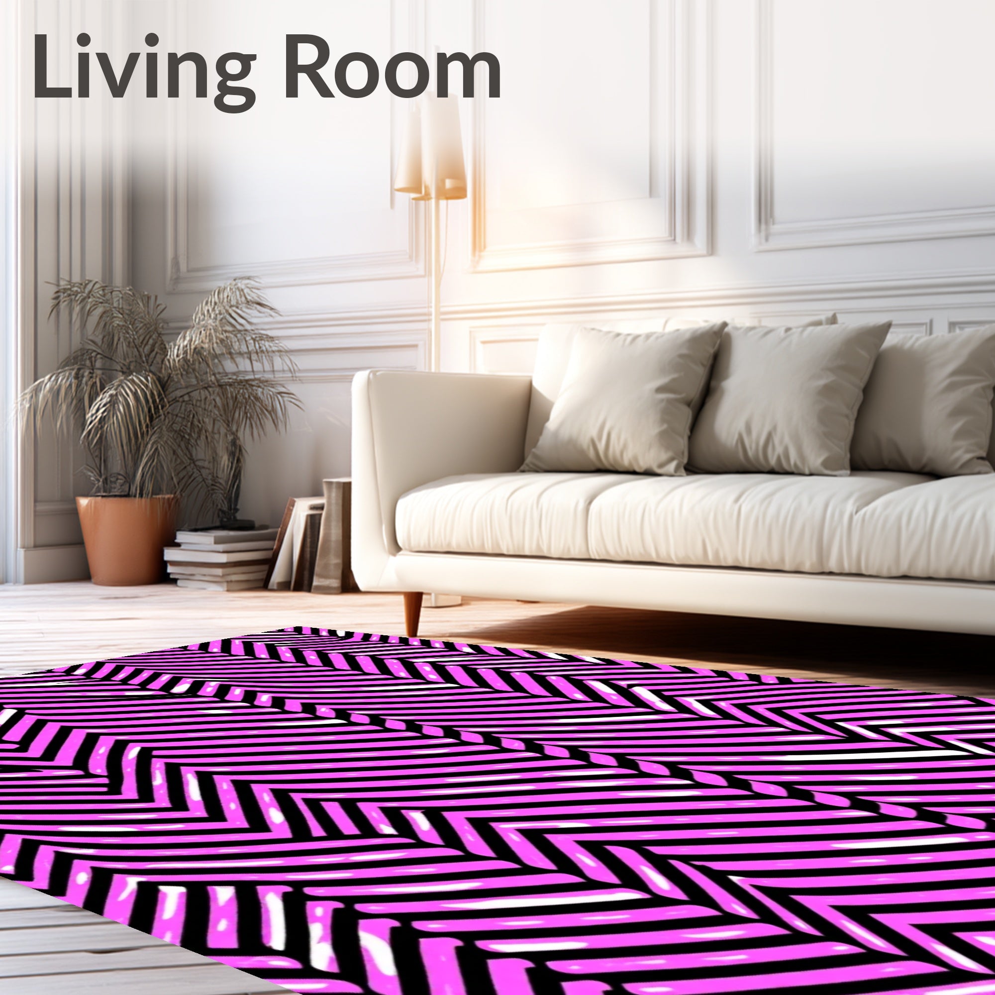 Pink Black Wavy Stripe Design Rug
