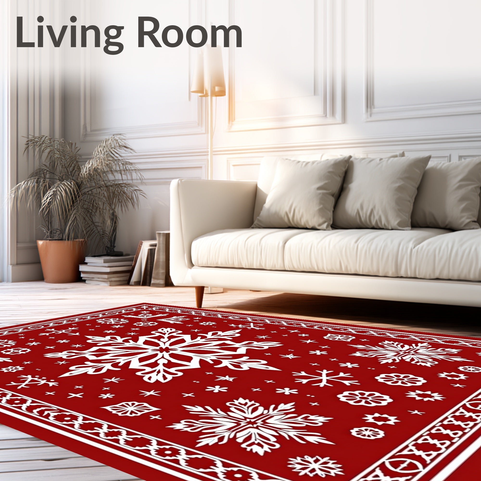Bold Red Snowflake Festive Pattern Rug