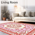 Floral Medallion Red Pink Border Design Rug