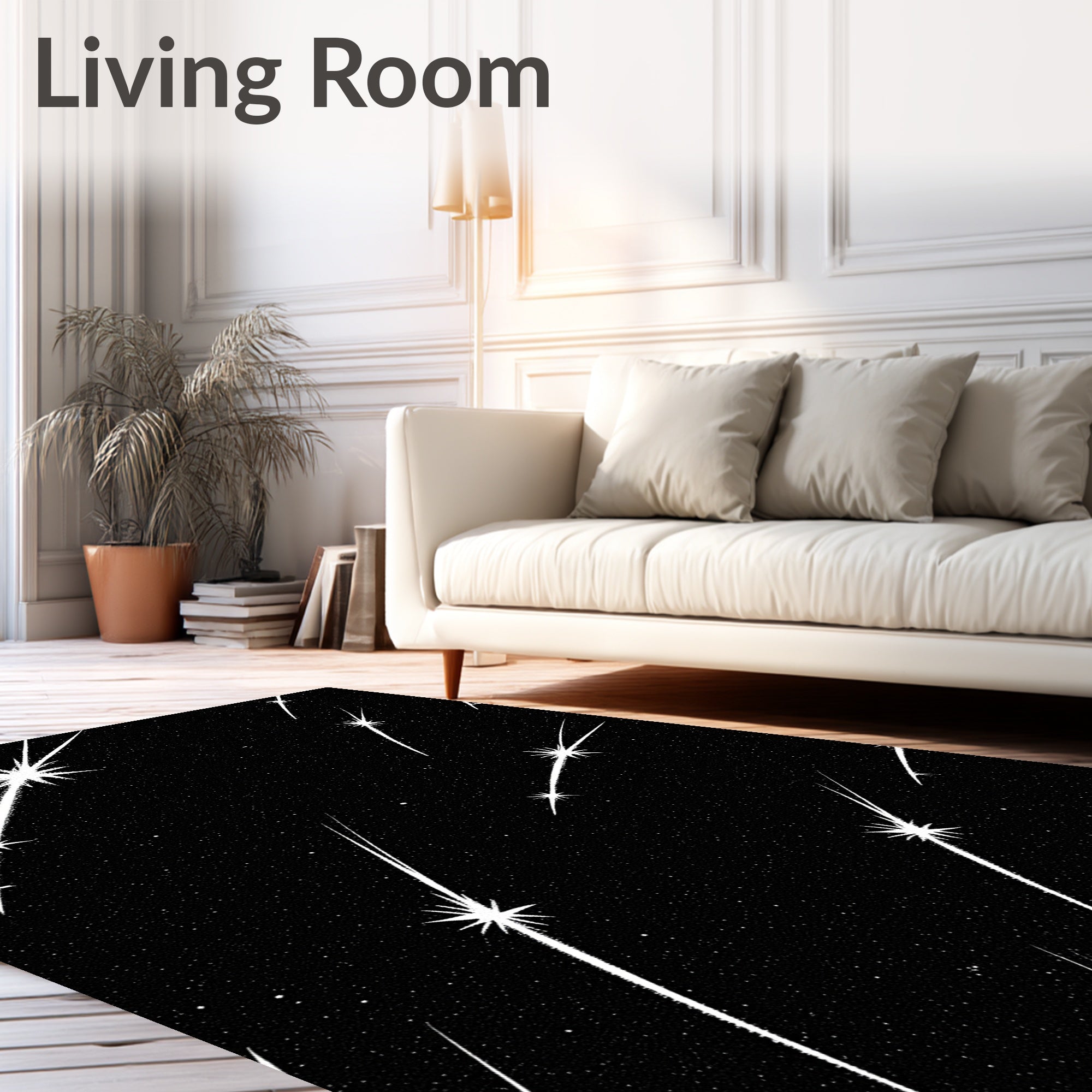 Cosmic Streaking Stars Black Night Rug
