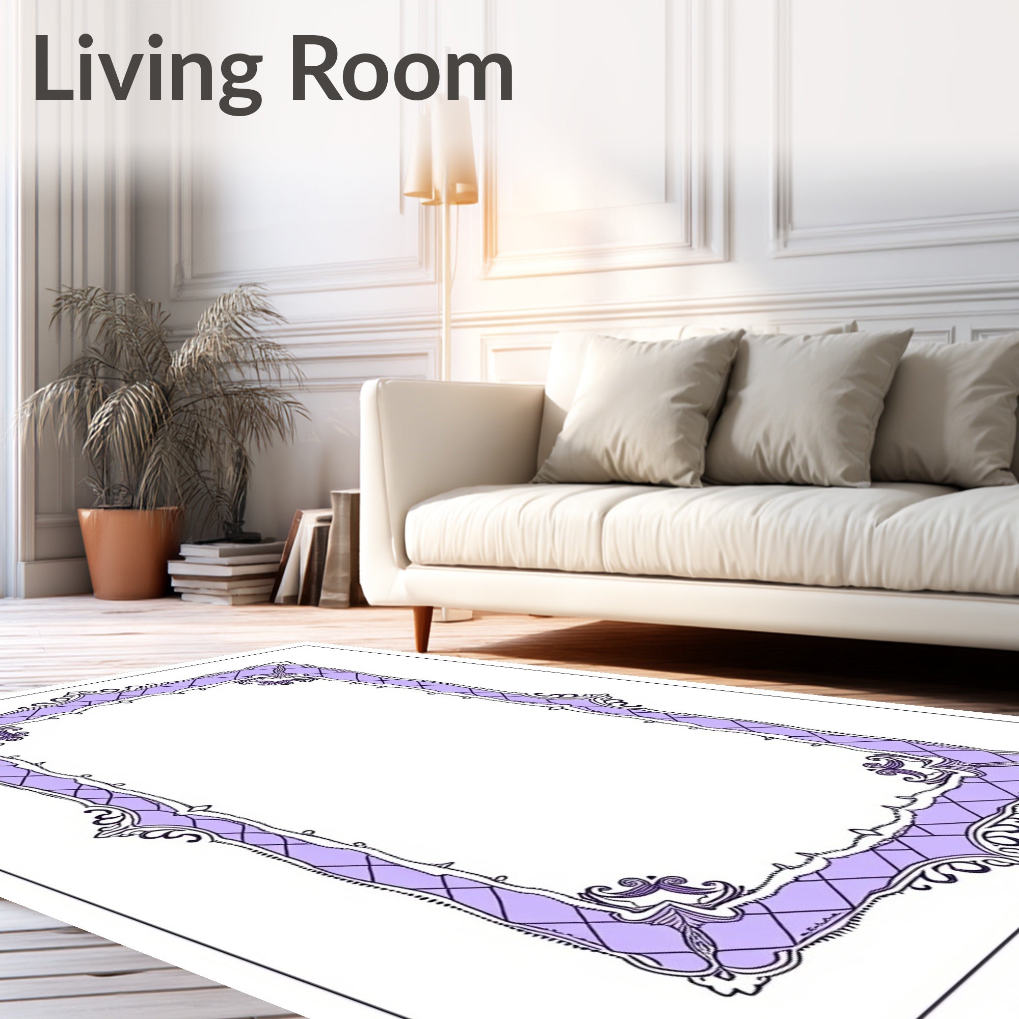 Lavender Lattice Scrollwork Border Design Rug