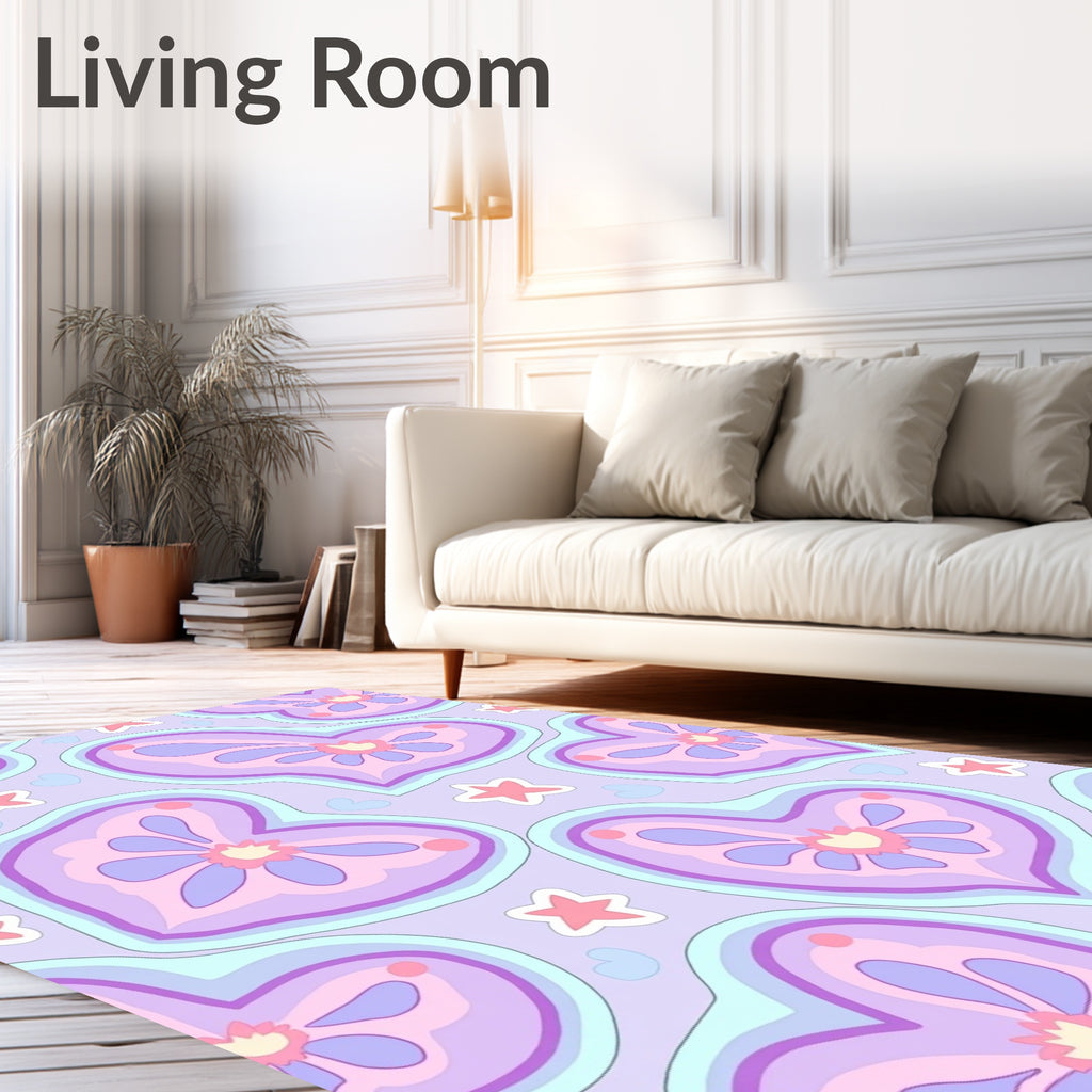 Pastel Heart Star Pattern Design Rug