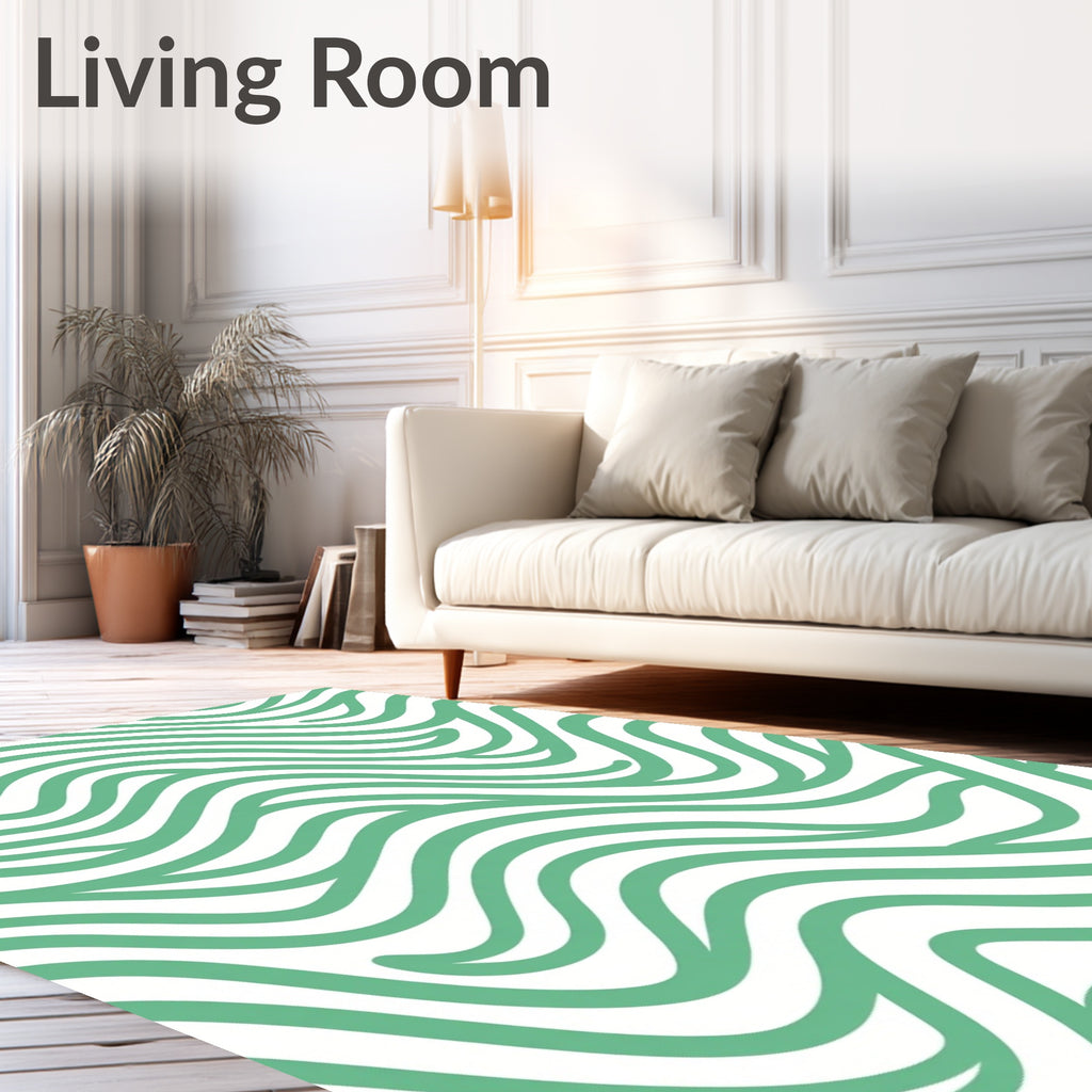 Mint Green Wavy Stripe Pattern Rug