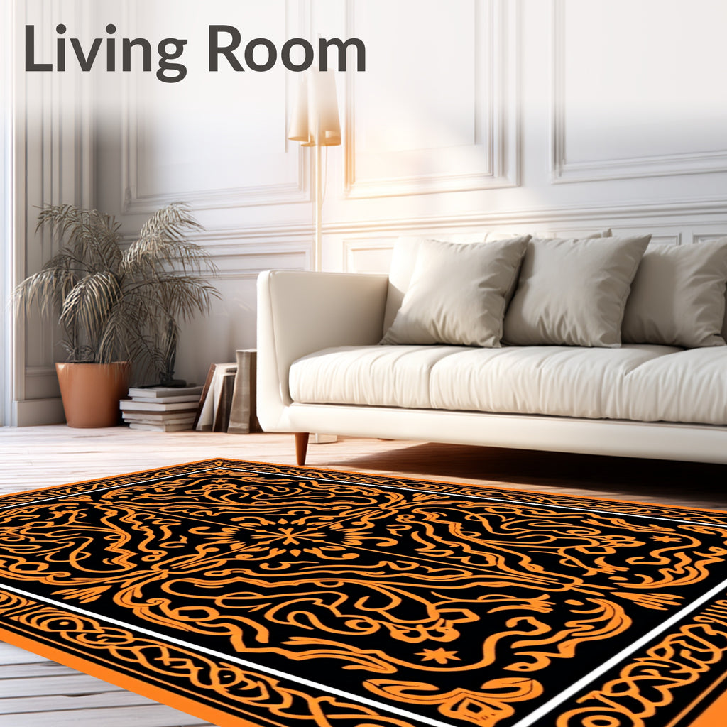 Intricate Orange Tribal Pattern Design Rug