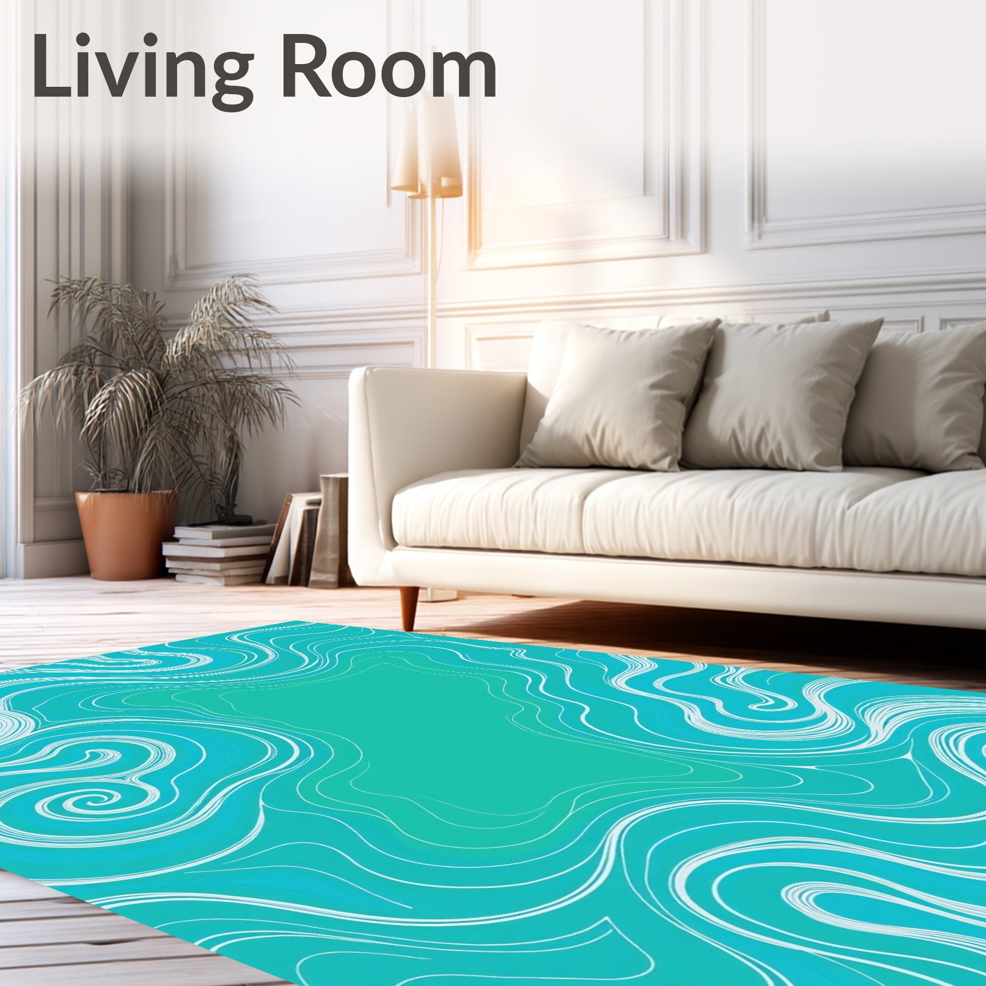 Turquoise Teal Swirling Abstract Lines Rug