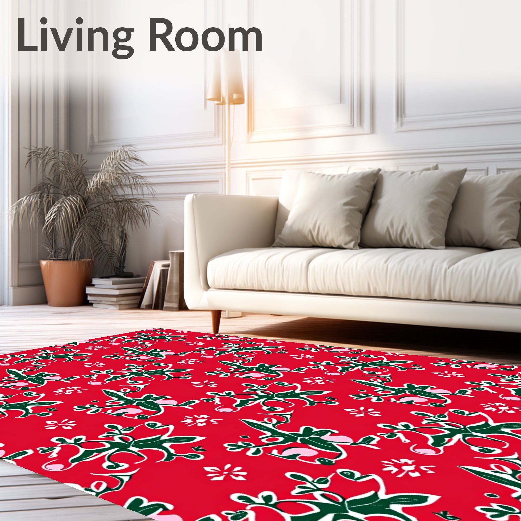 Red Green White Floral Pattern Rug