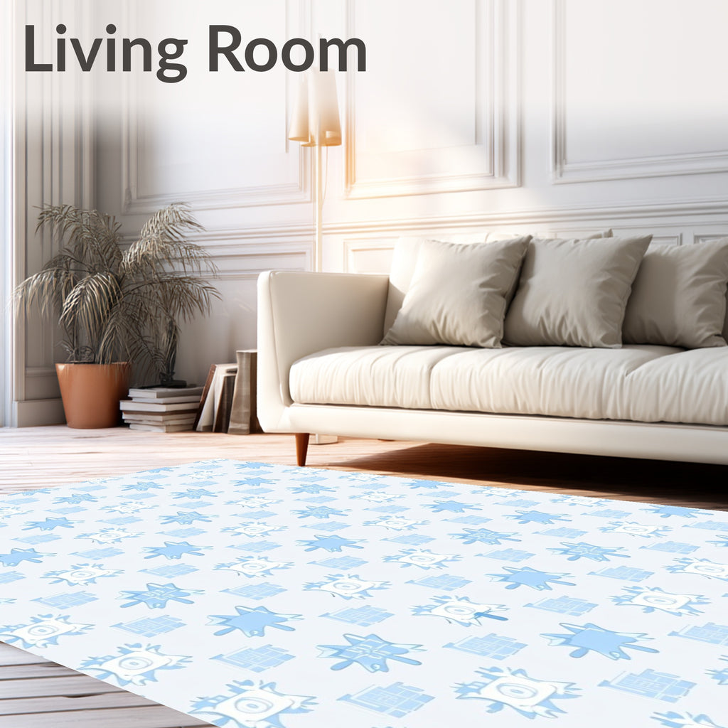 Pale Blue White Starburst Pattern Rug