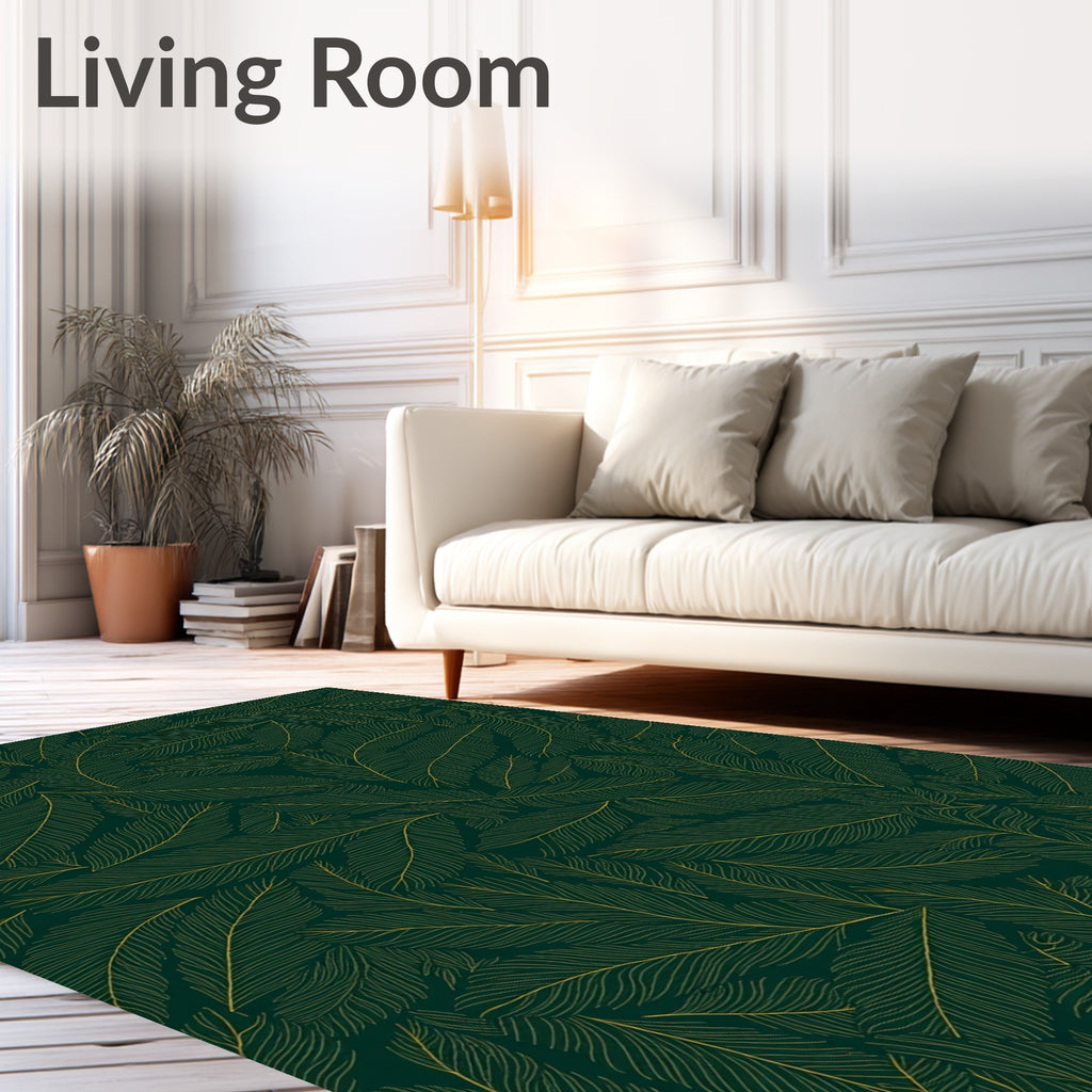 Emerald Green Feather Pattern Rug