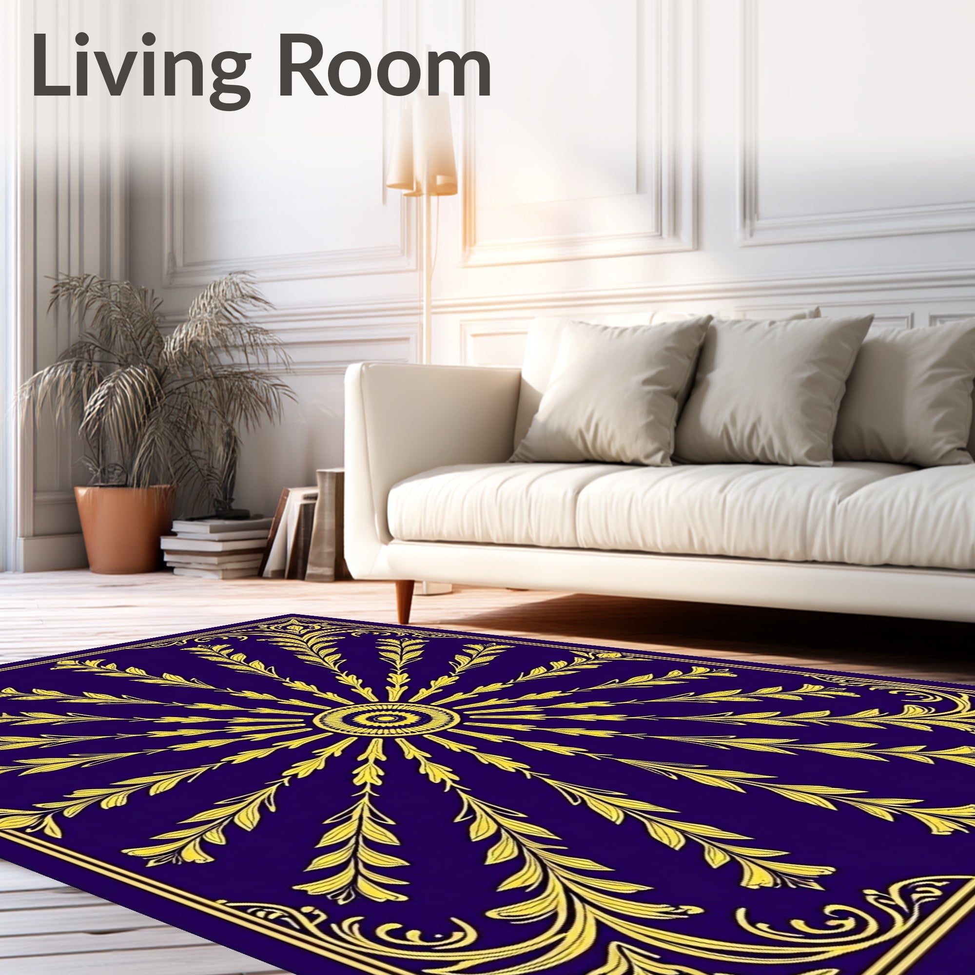 Golden Sunburst Floral Emblem Rug