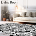 Intricate Floral Pattern Black White Design Rug