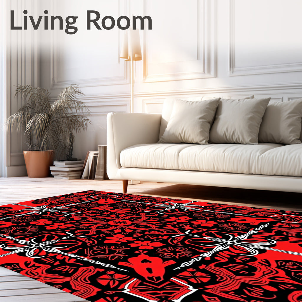 Red Black Bold Symmetric Pattern Rug