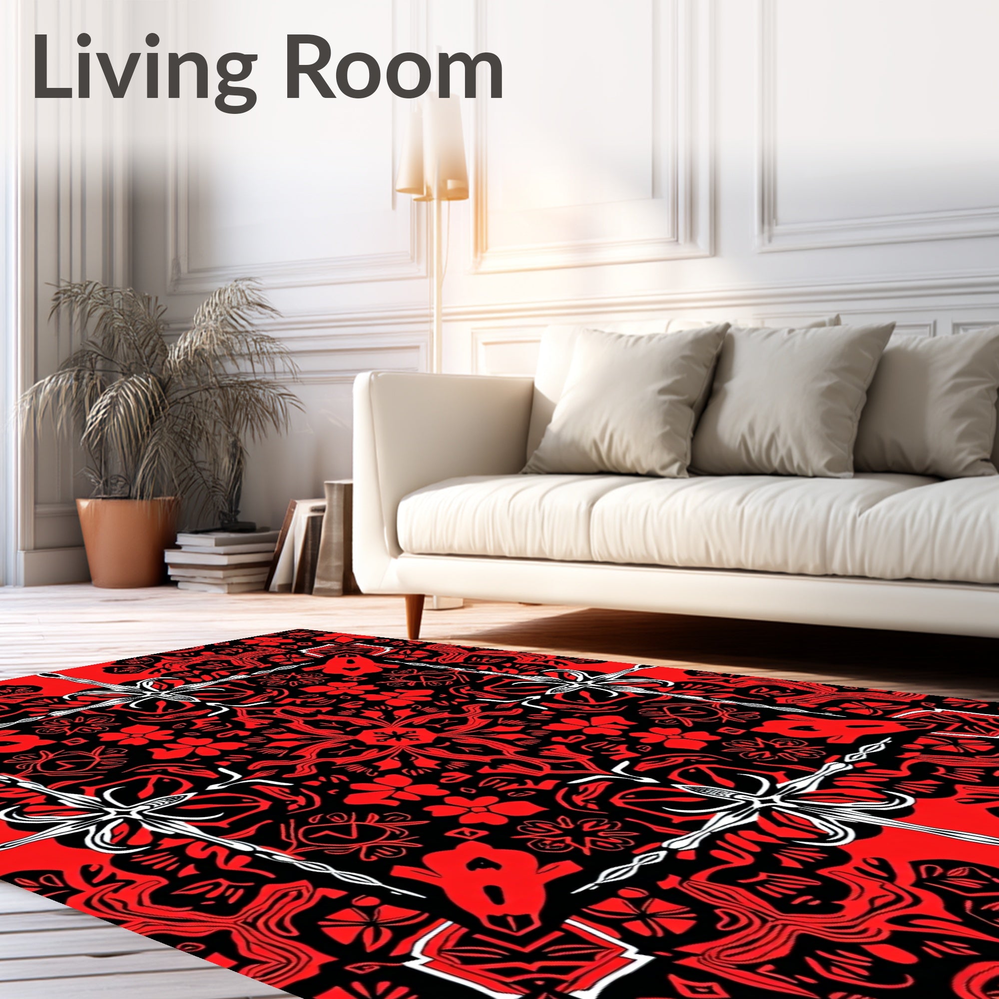 Red Black Bold Symmetric Pattern Rug