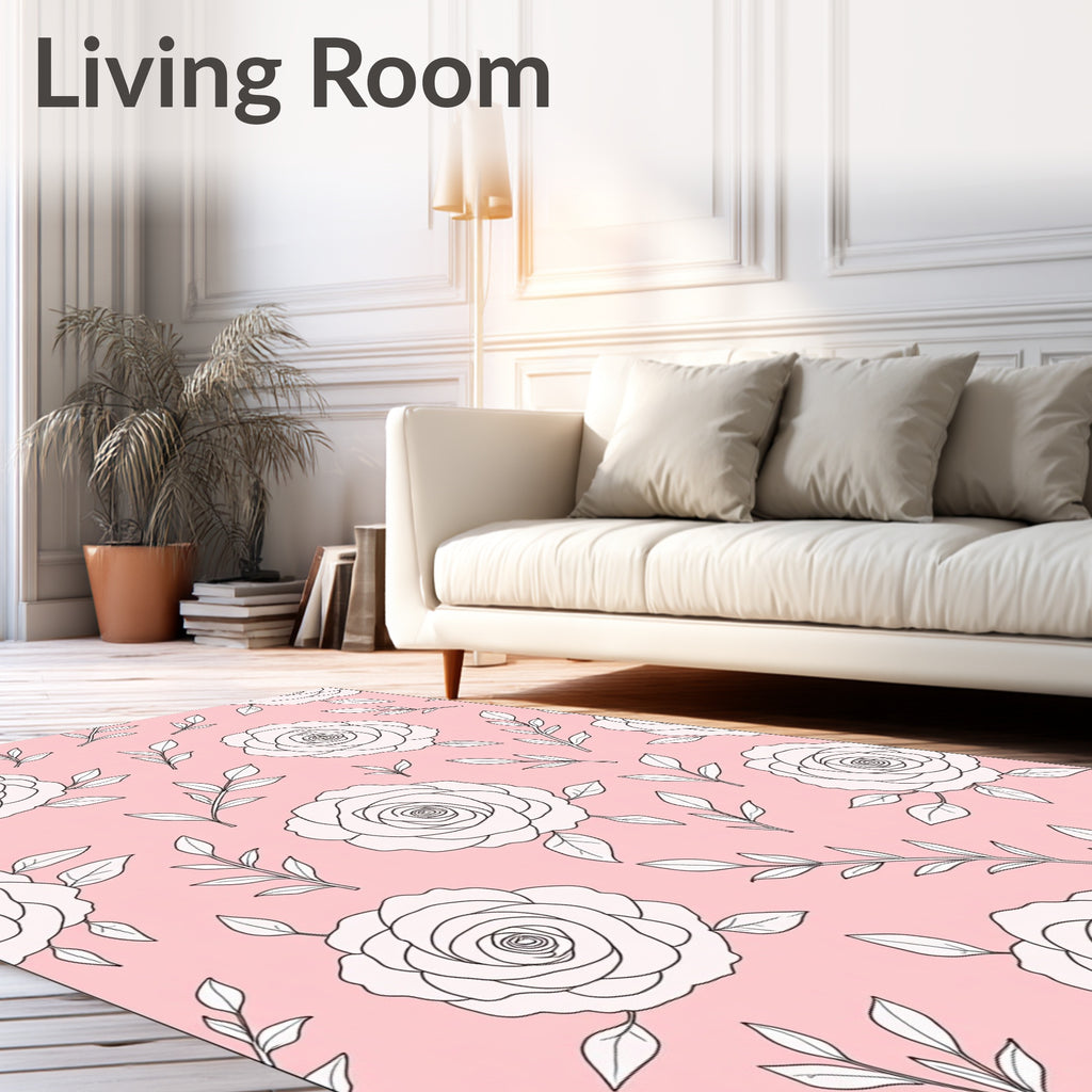 Delicate Rose Floral Outline Pattern Rug