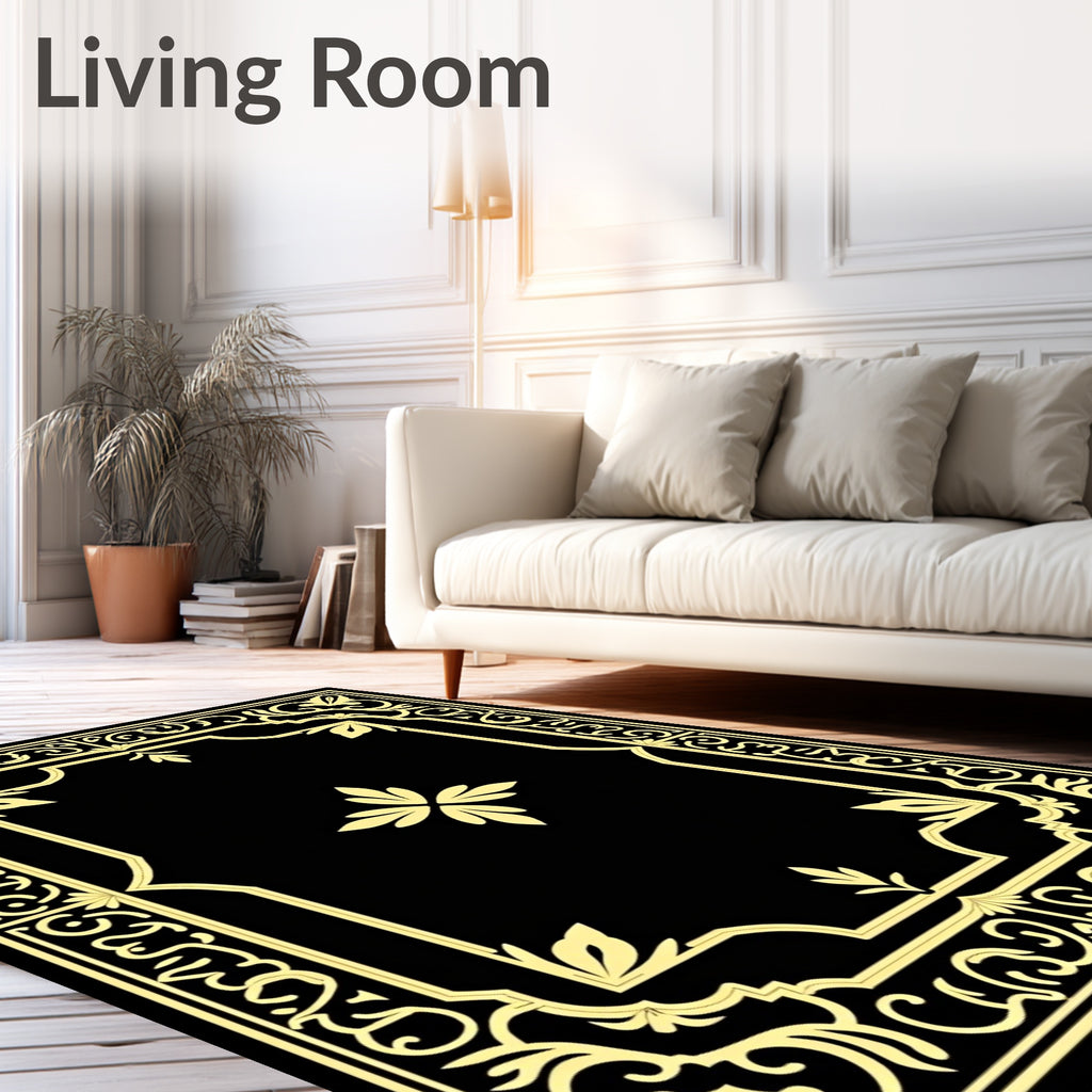 Black and Gold Regal Border Rug