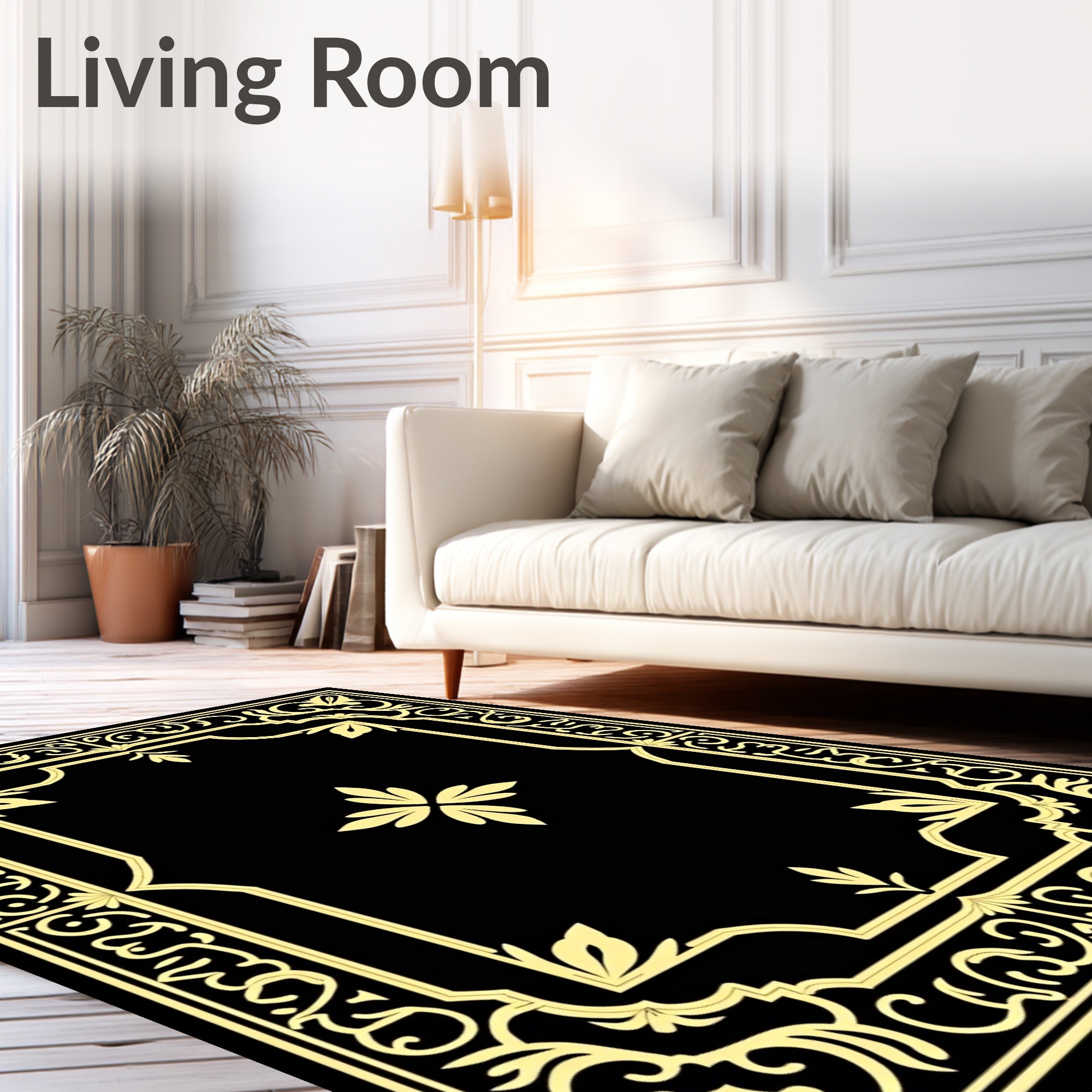 Black and Gold Regal Border Rug