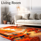 Autumn Forest Path Wildlife Scene Rug