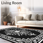 Black White Elaborate Floral Medallion Rug