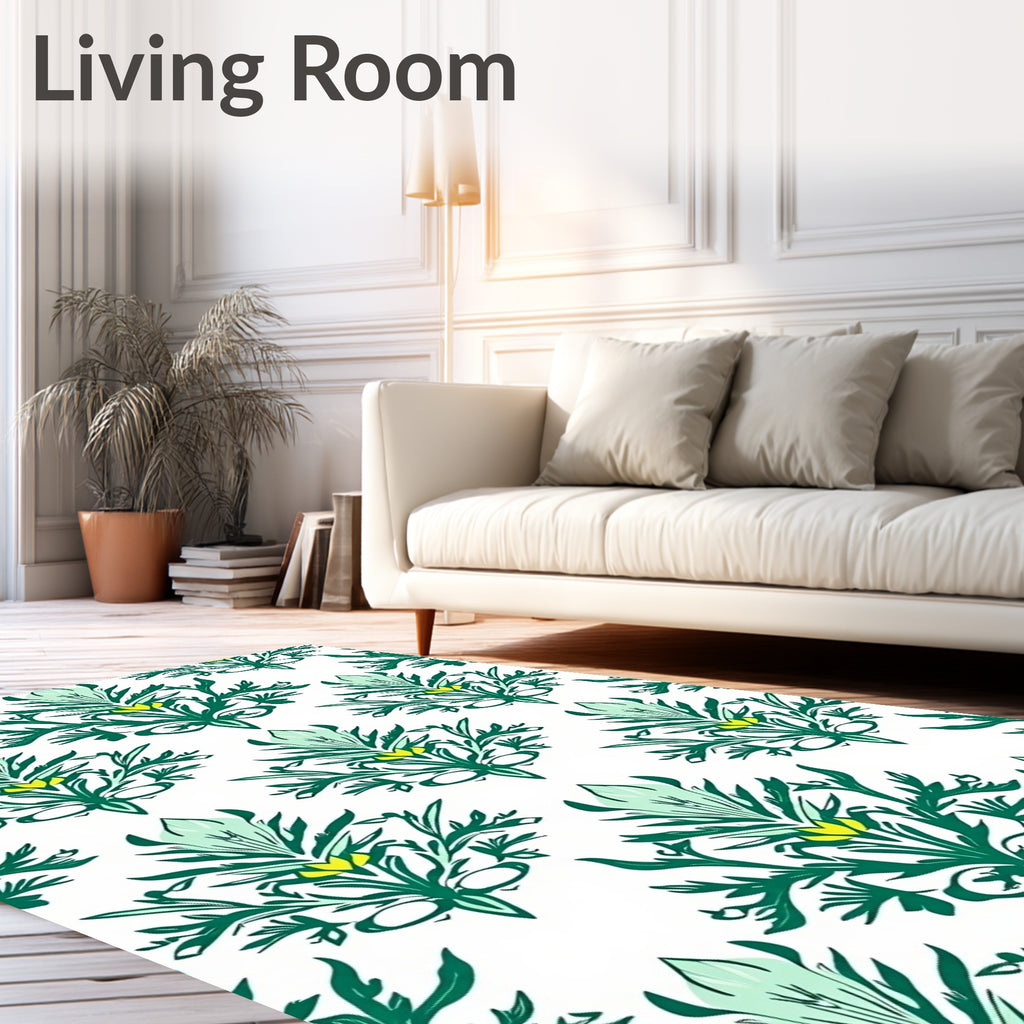 Green Yellow Floral Damask Pattern Rug