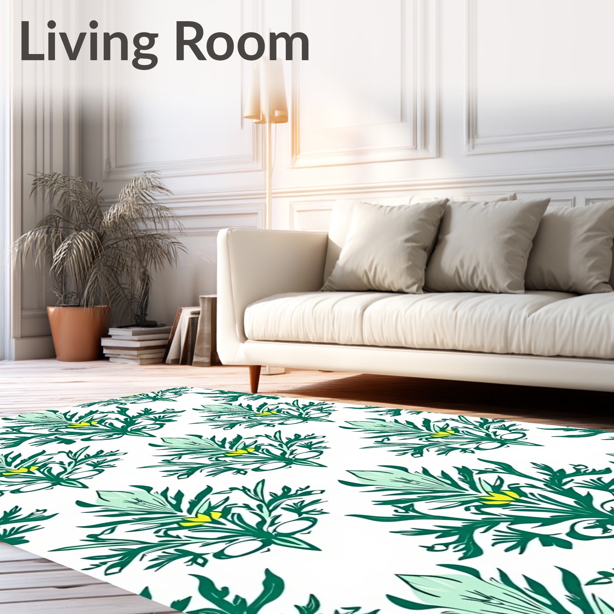 Green Yellow Floral Damask Pattern Rug