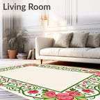 Floral Vine Frame With Roses Design Rug