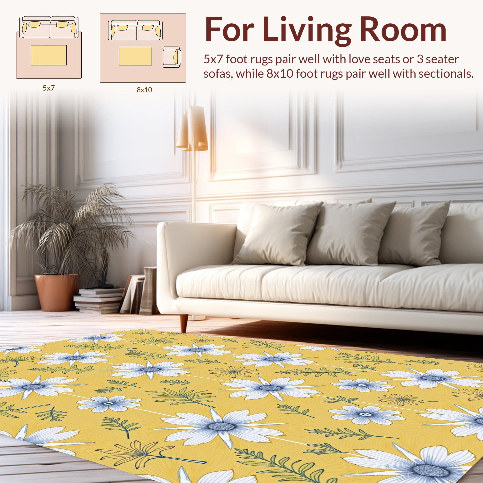 Floral Botanical Pattern with Blue Yellow Accents Rug