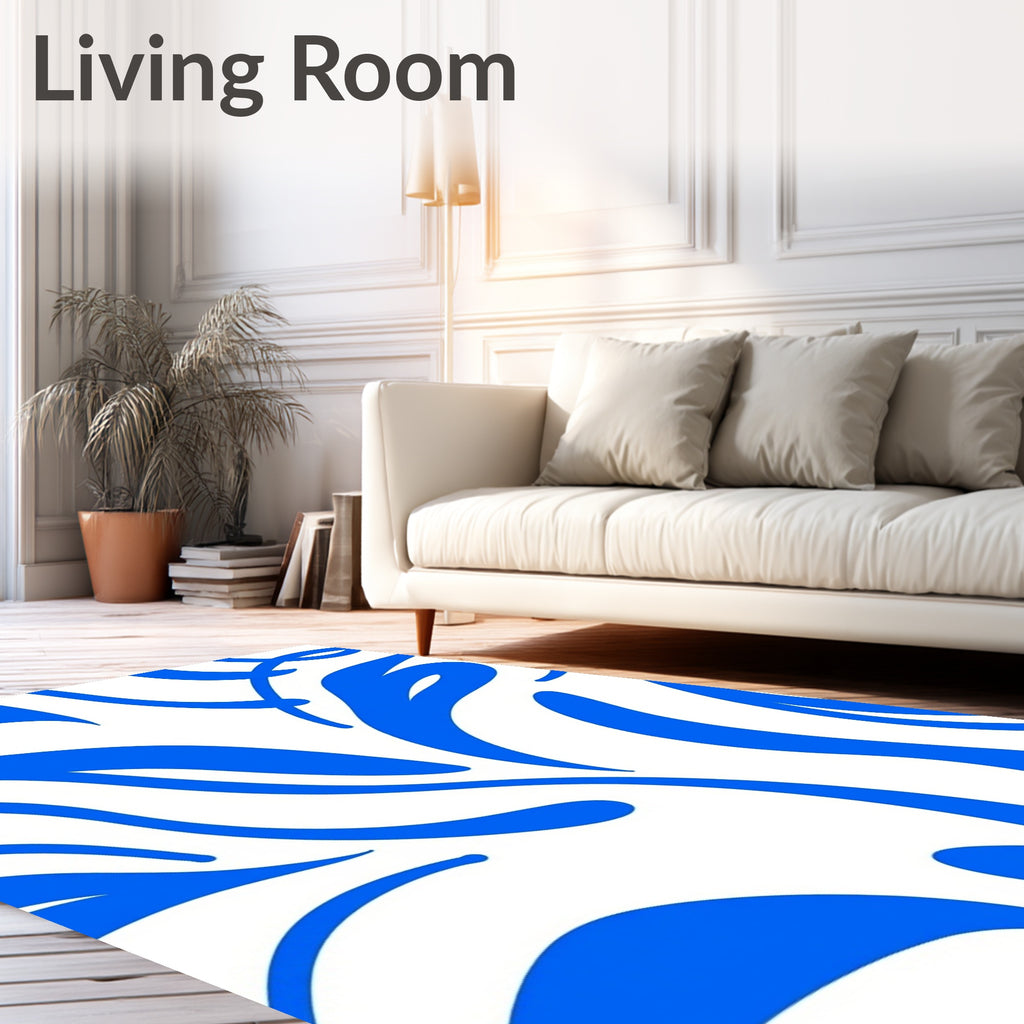 Bold Blue Abstract Organic Pattern Rug
