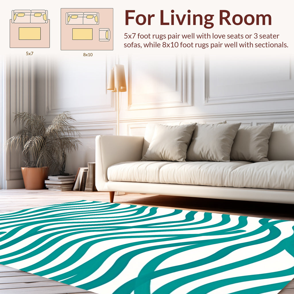 Teal Wavy Stripe Abstract Design Rug