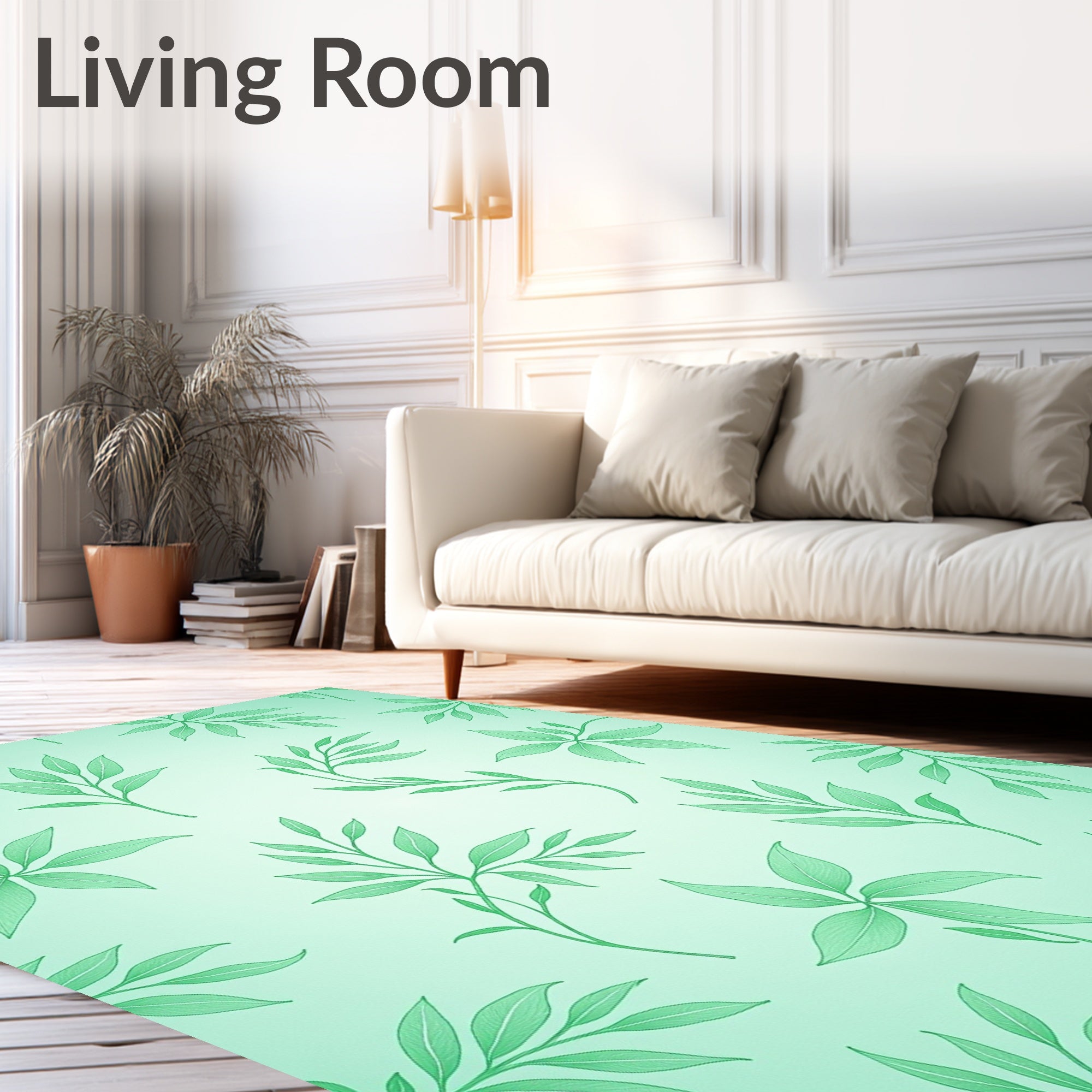 Green Leafy Botanical Pattern Design Rug