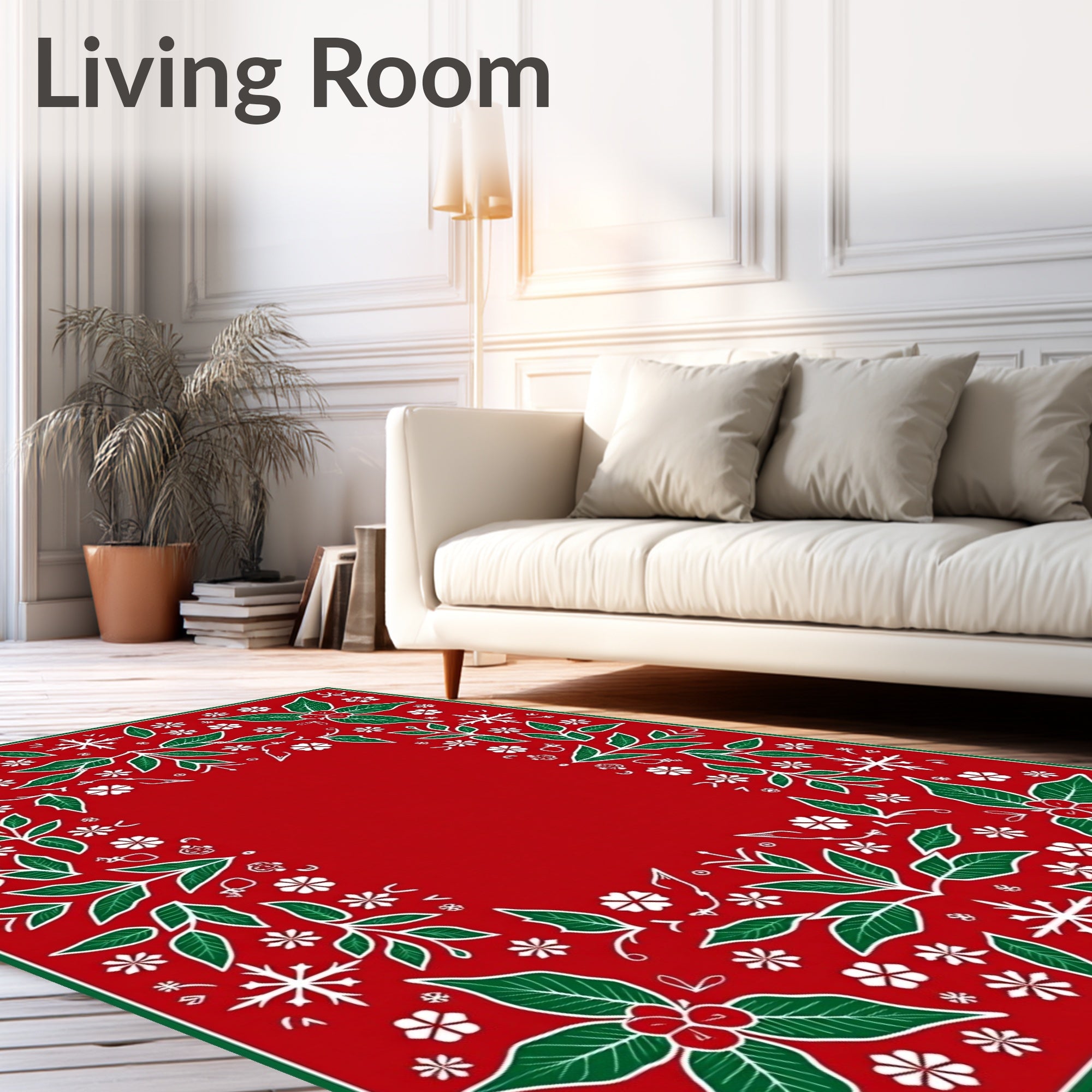 Festive Holly Snowflake Border Design Rug