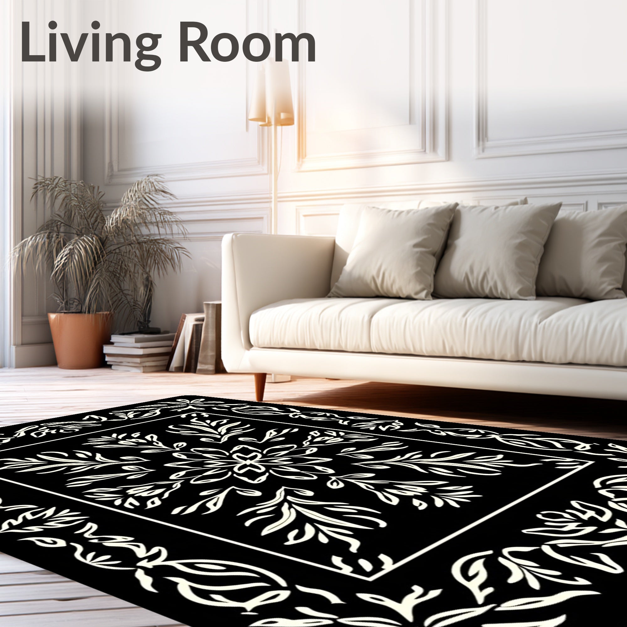 Ornate Floral Bordered Centerpiece Design Rug