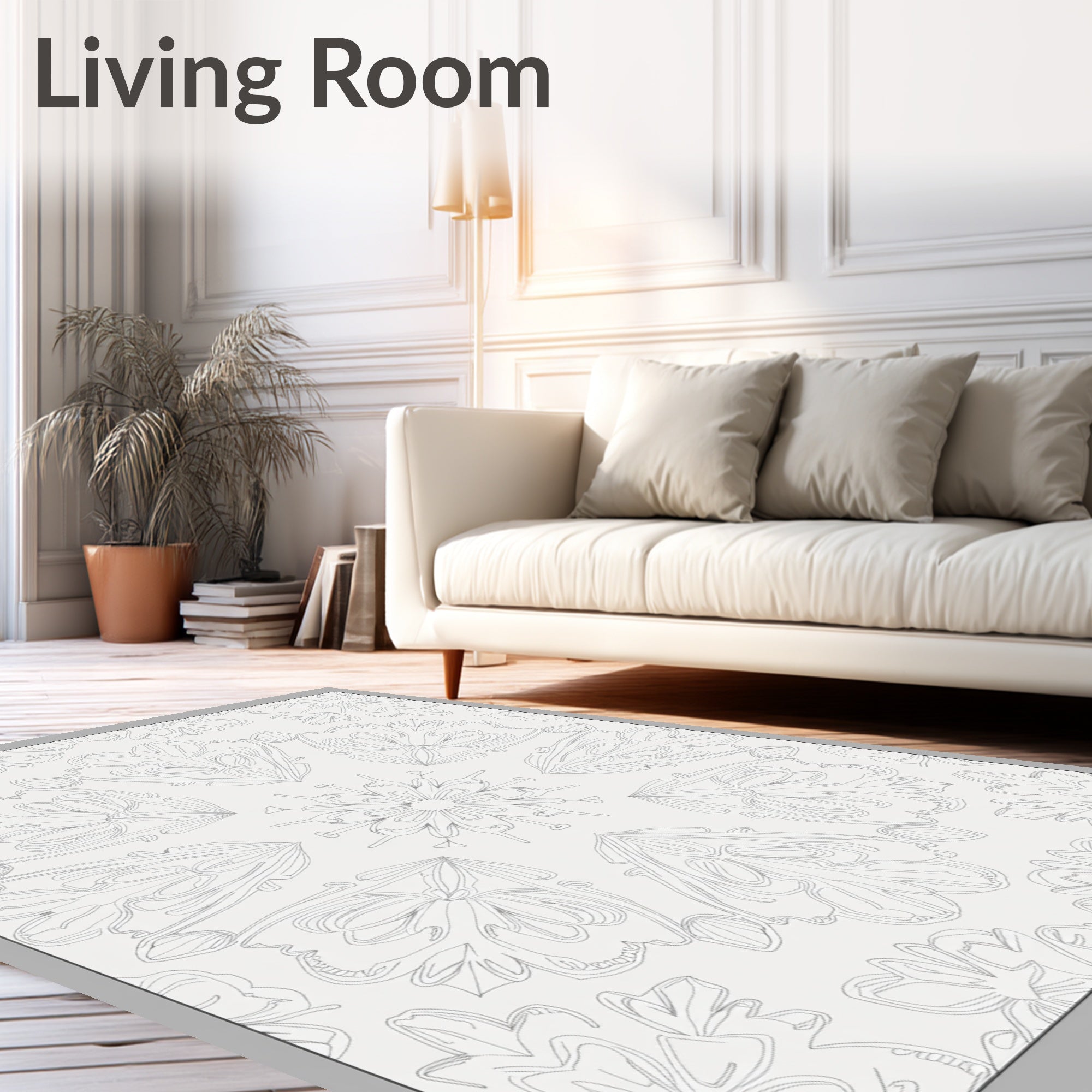 Delicate Gray Floral Mandala Outline Rug