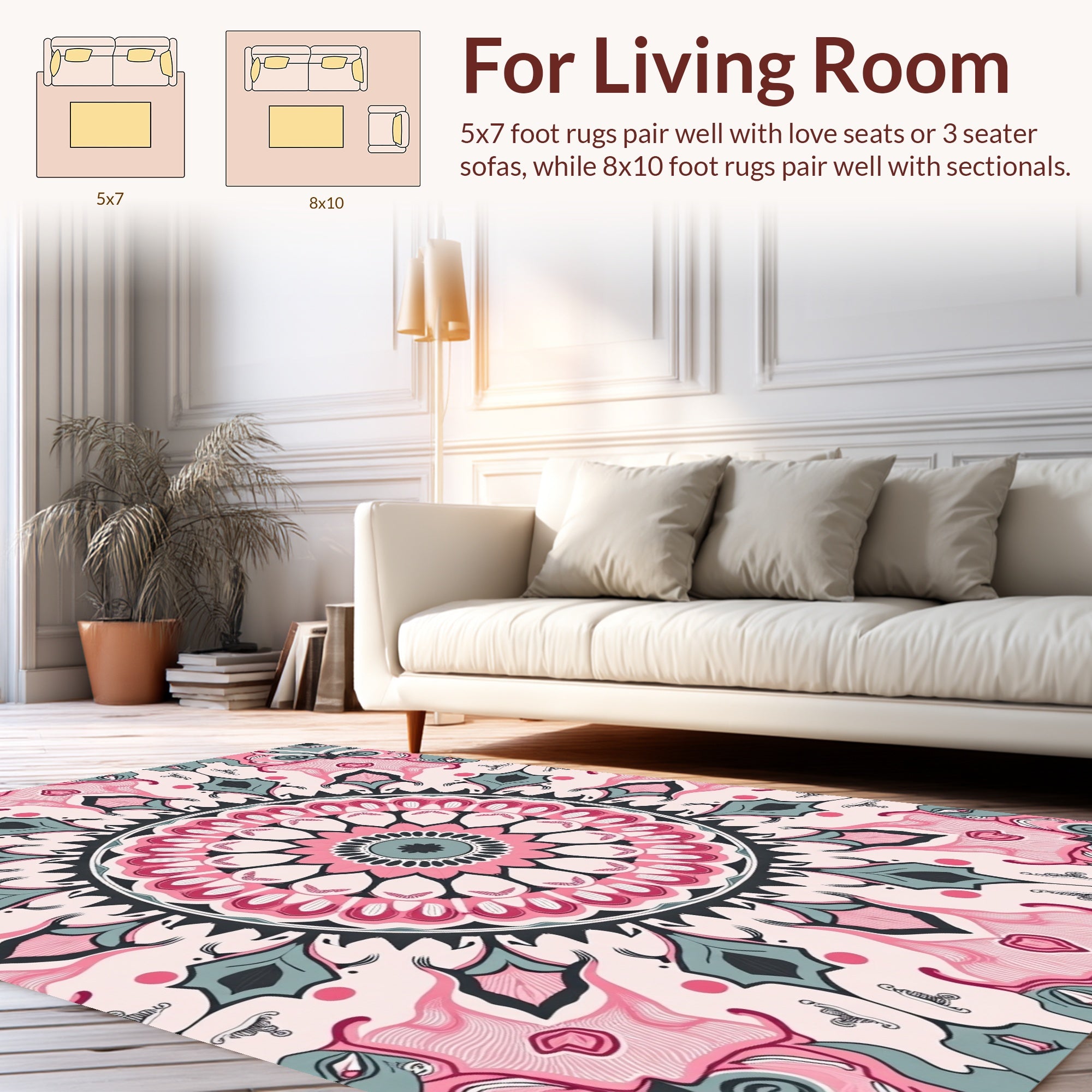 Pink Mandala Floral Geometric Design Rug