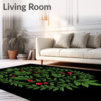Green Leaf Red Berry Oval Arrangement Rug