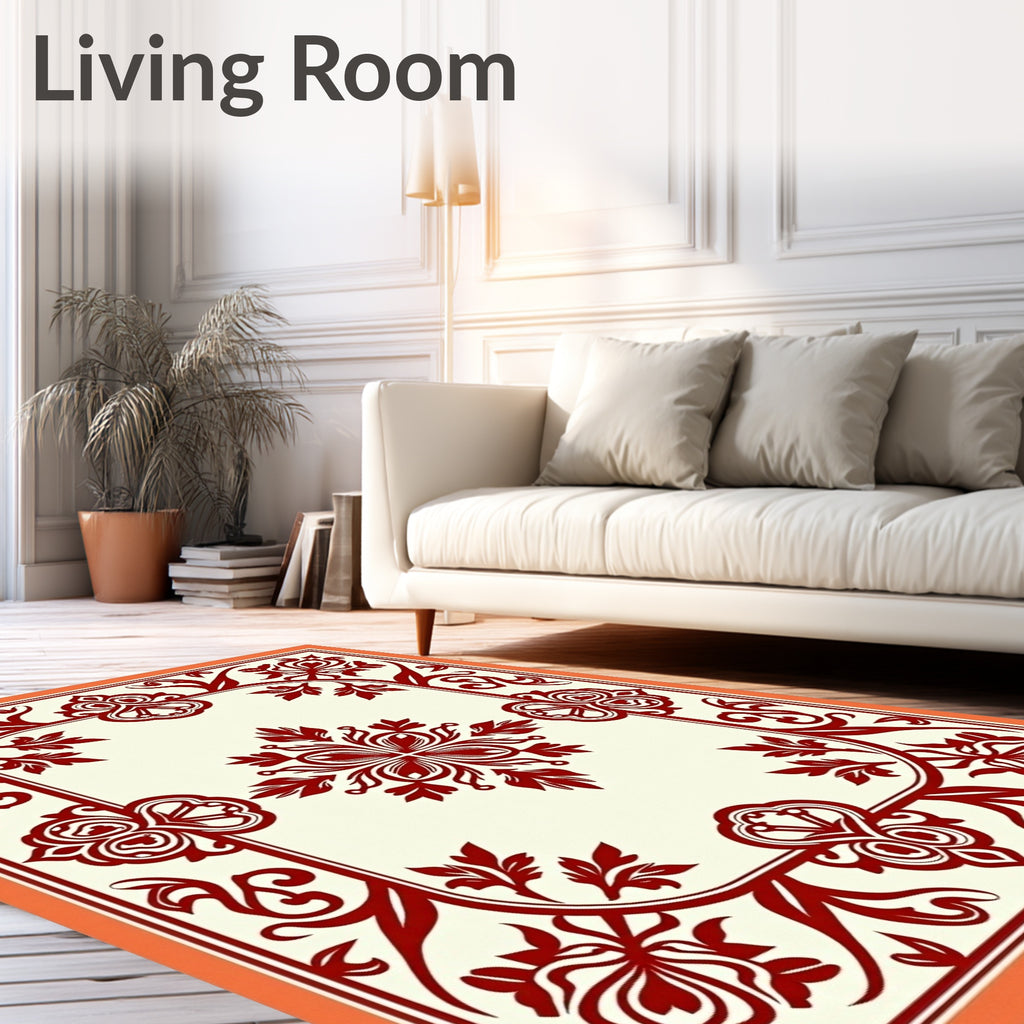 Classic Red Floral Medallion Pattern Rug