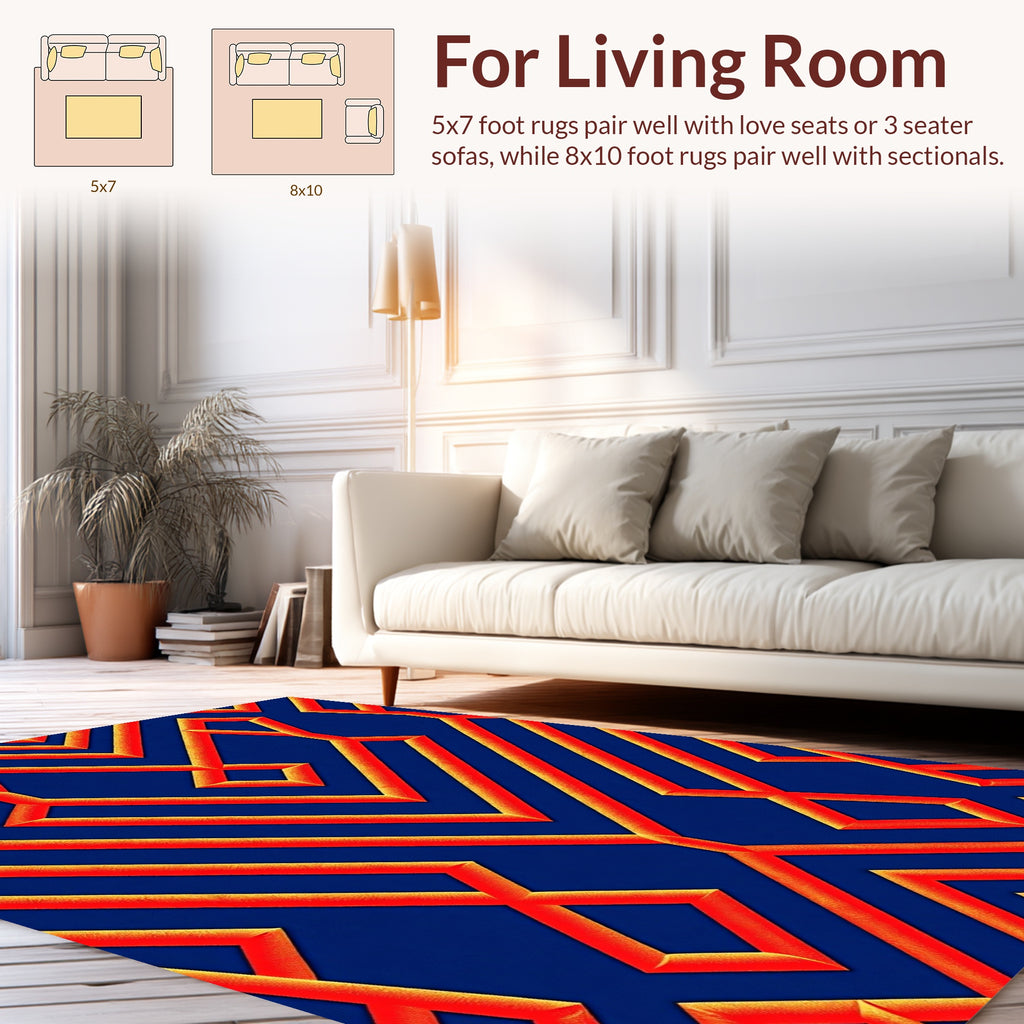 Bold Red Orange Geometric Pattern Rug