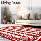 Artistic Red Cream Floral Stripe Rug