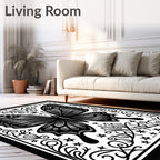 Intricate Black Butterfly Floral Art Rug