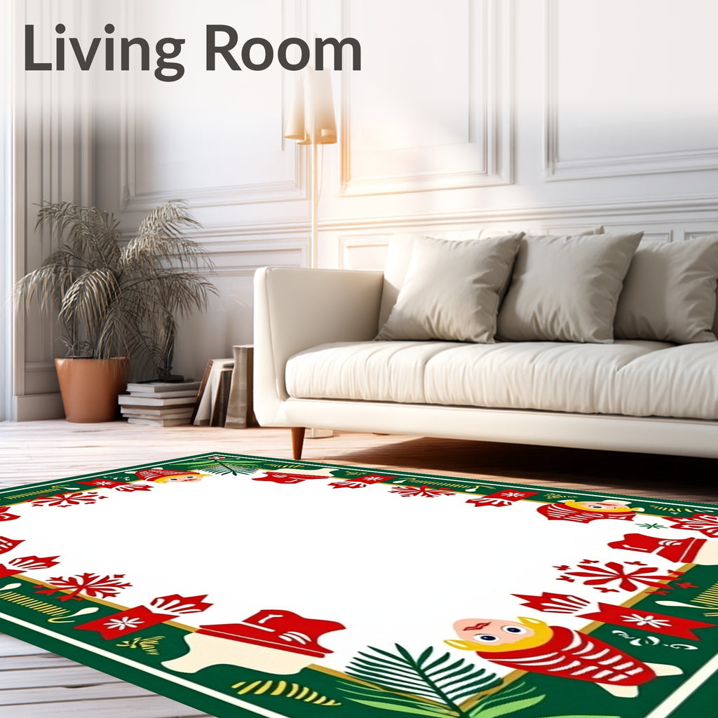Festive Red Green Snowflakes Children's Border Rug