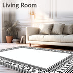 Intricate Black White Floral Border Rug
