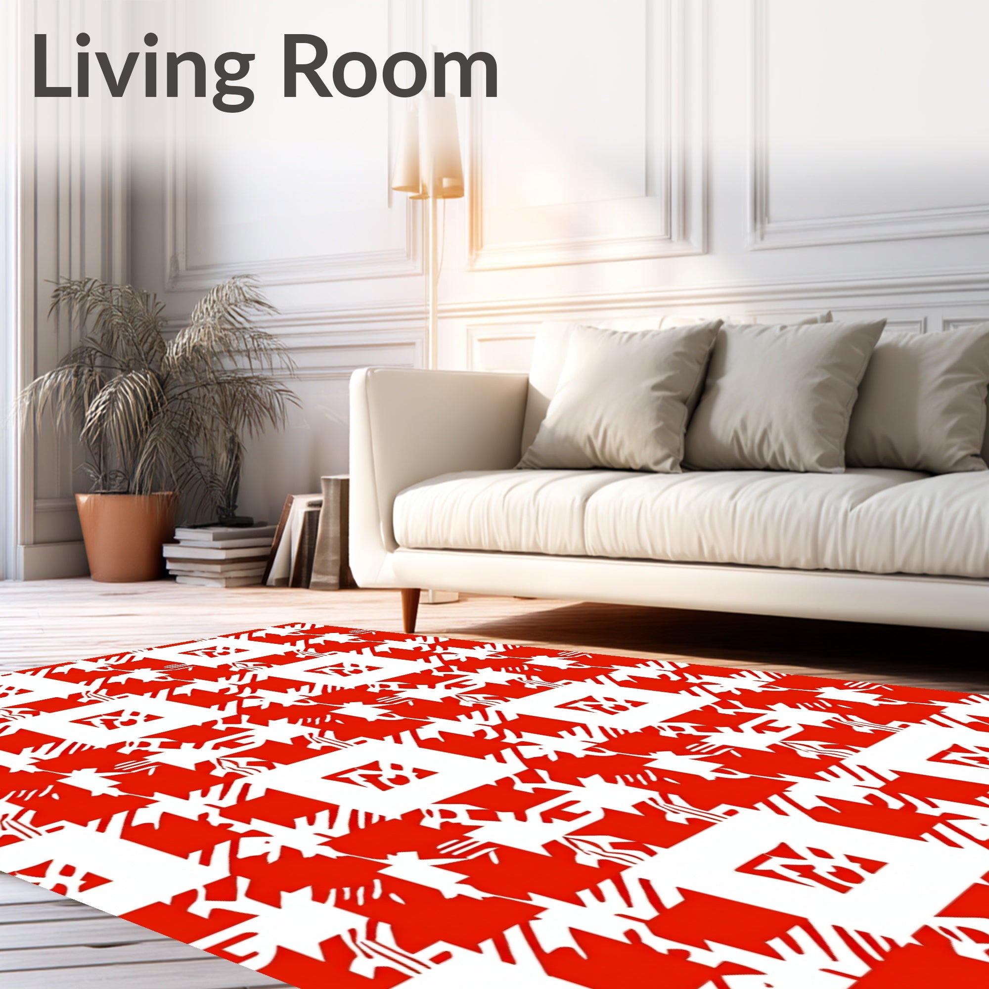Bold Red 2 Tone Geometric Houndstooth Rug