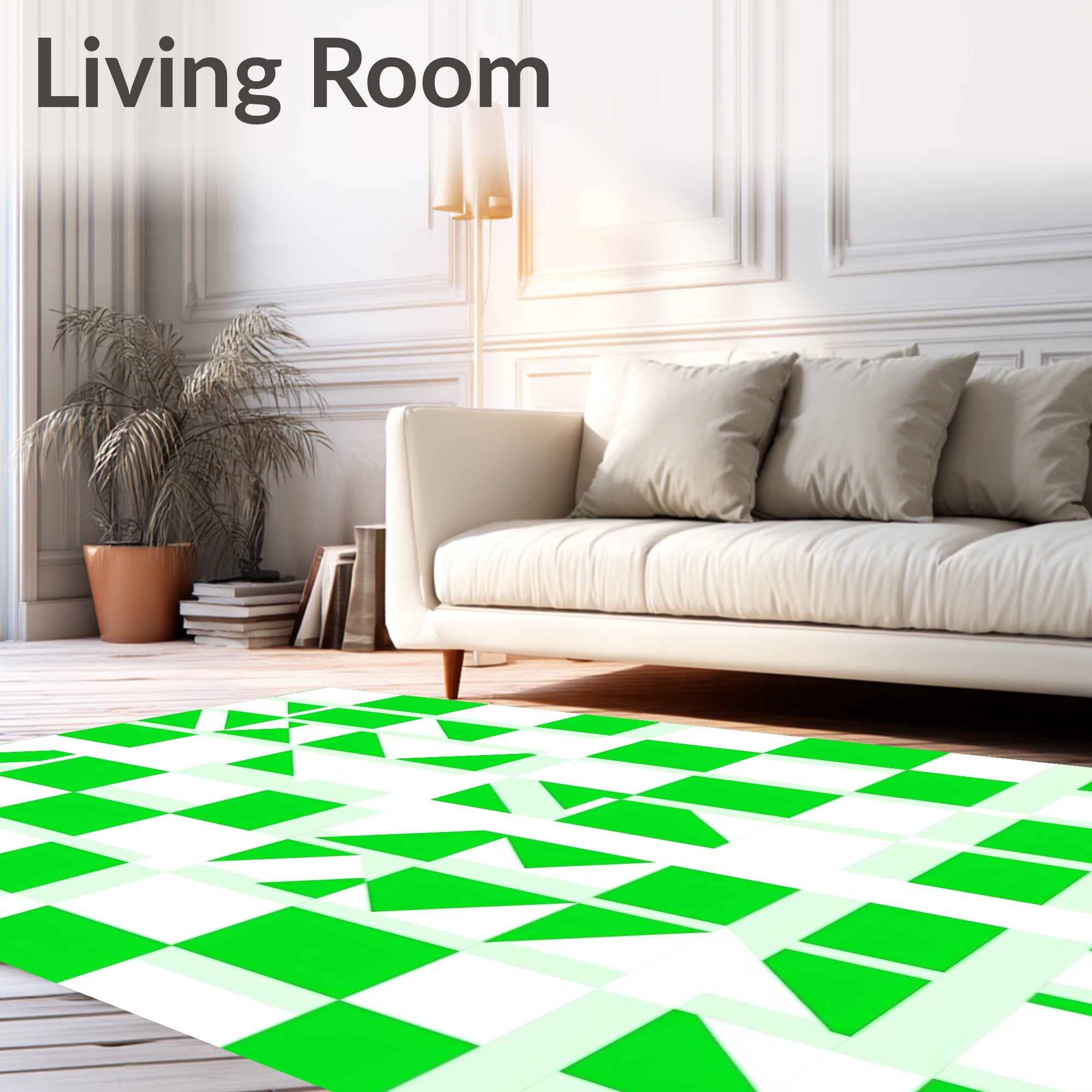 Green White Geometric Abstract Pattern Rug