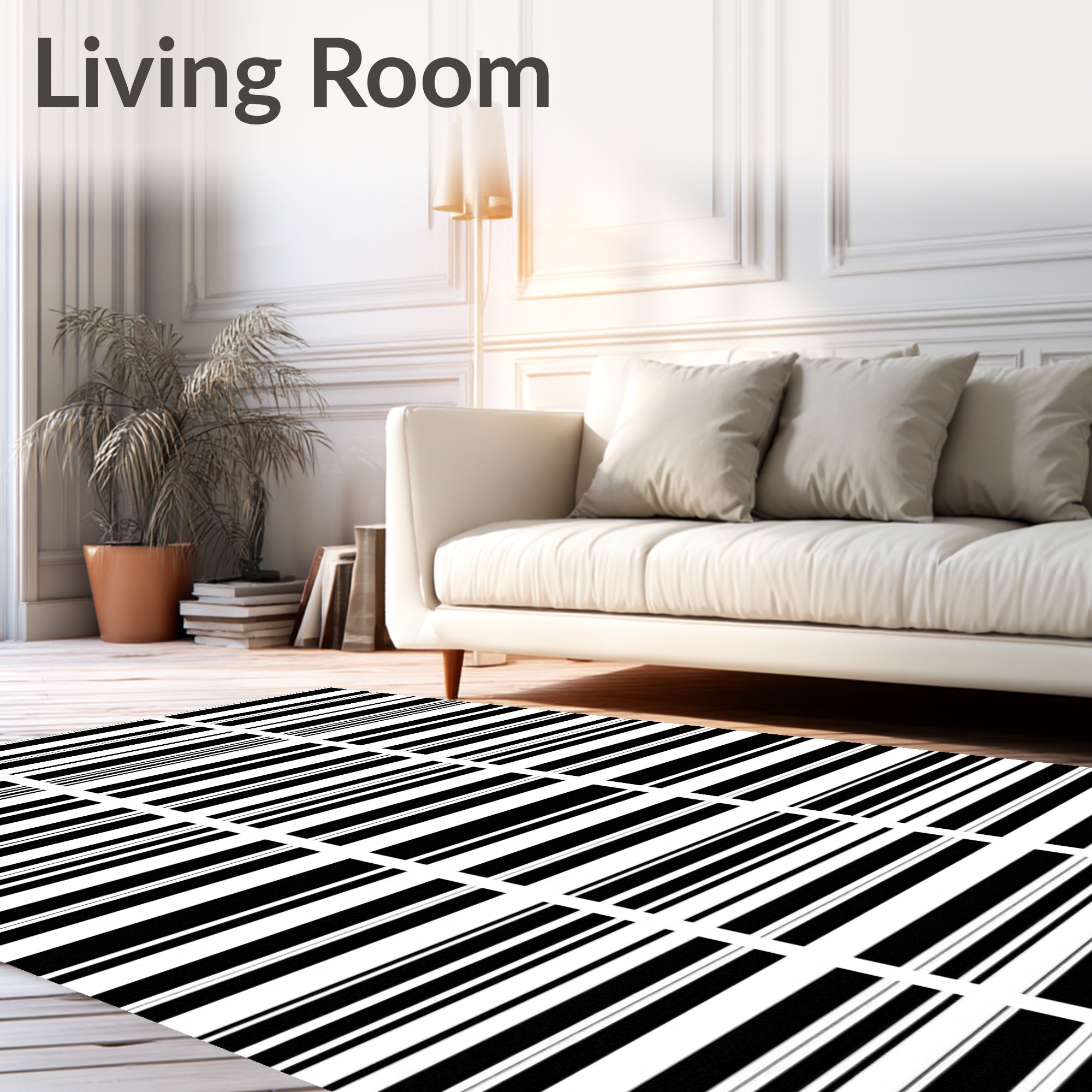 Modern Black White Stripe Pattern Rug