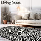 Elegant Black Floral Scrollwork Design Rug