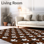 Brown Plaid 3D Leaf Pattern Rug