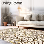 Ornate Cream and Gold Vine Pattern Rug
