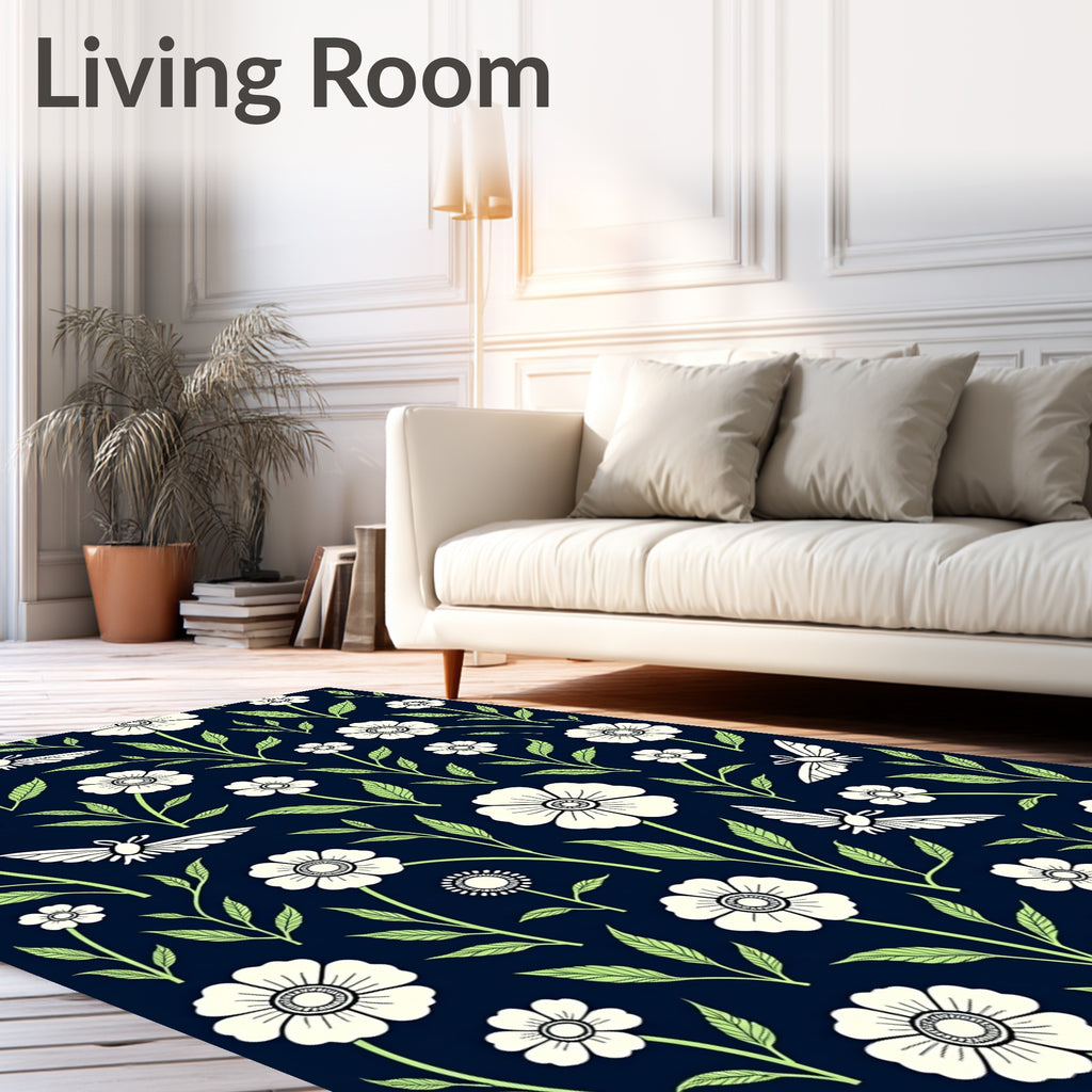 Nature Inspired Floral Butterfly Pattern Rug