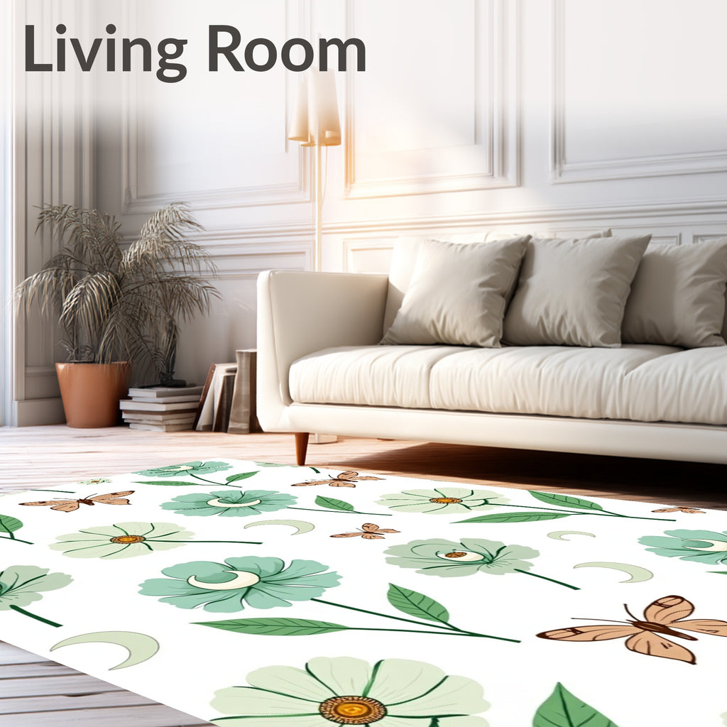 Whimsical Floral Moon Pattern Rug