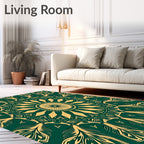 Intricate Green Gold Mandala Design Rug