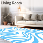 Abstract Blue White Flowing Design Rug