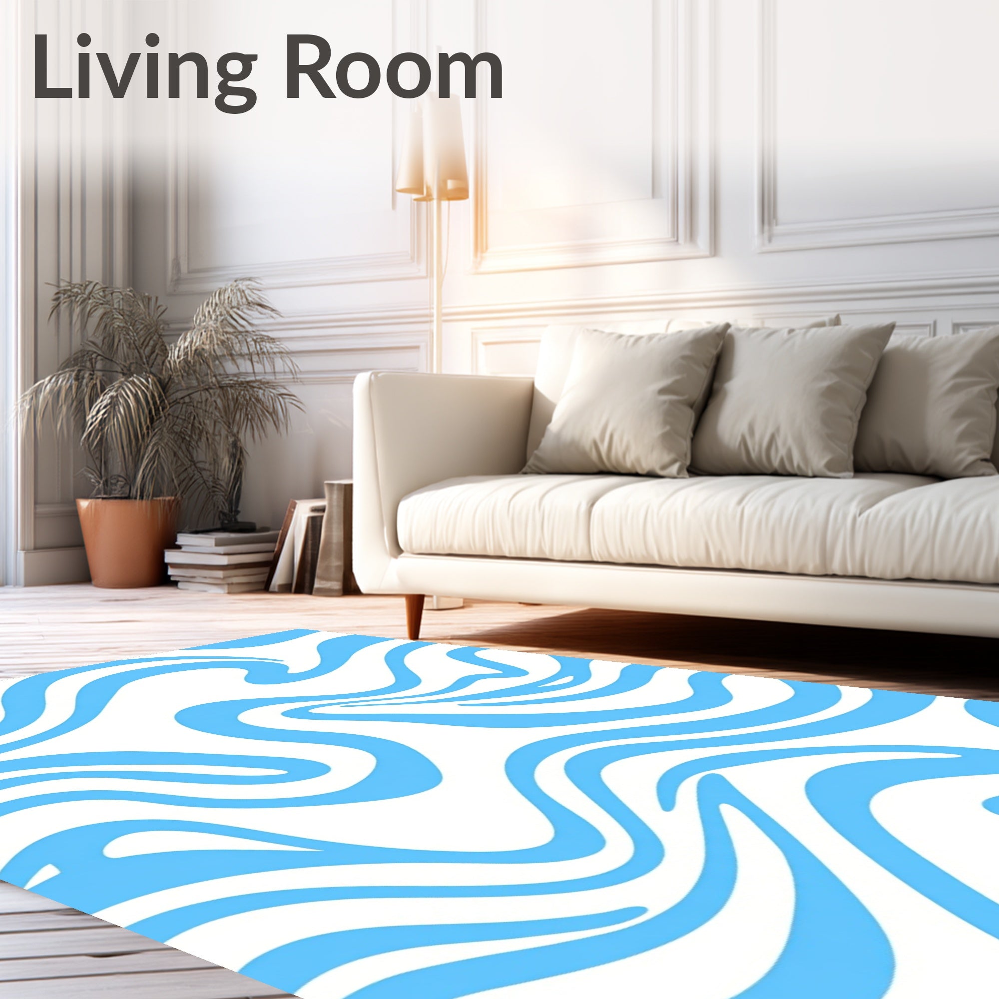 Abstract Blue White Flowing Design Rug